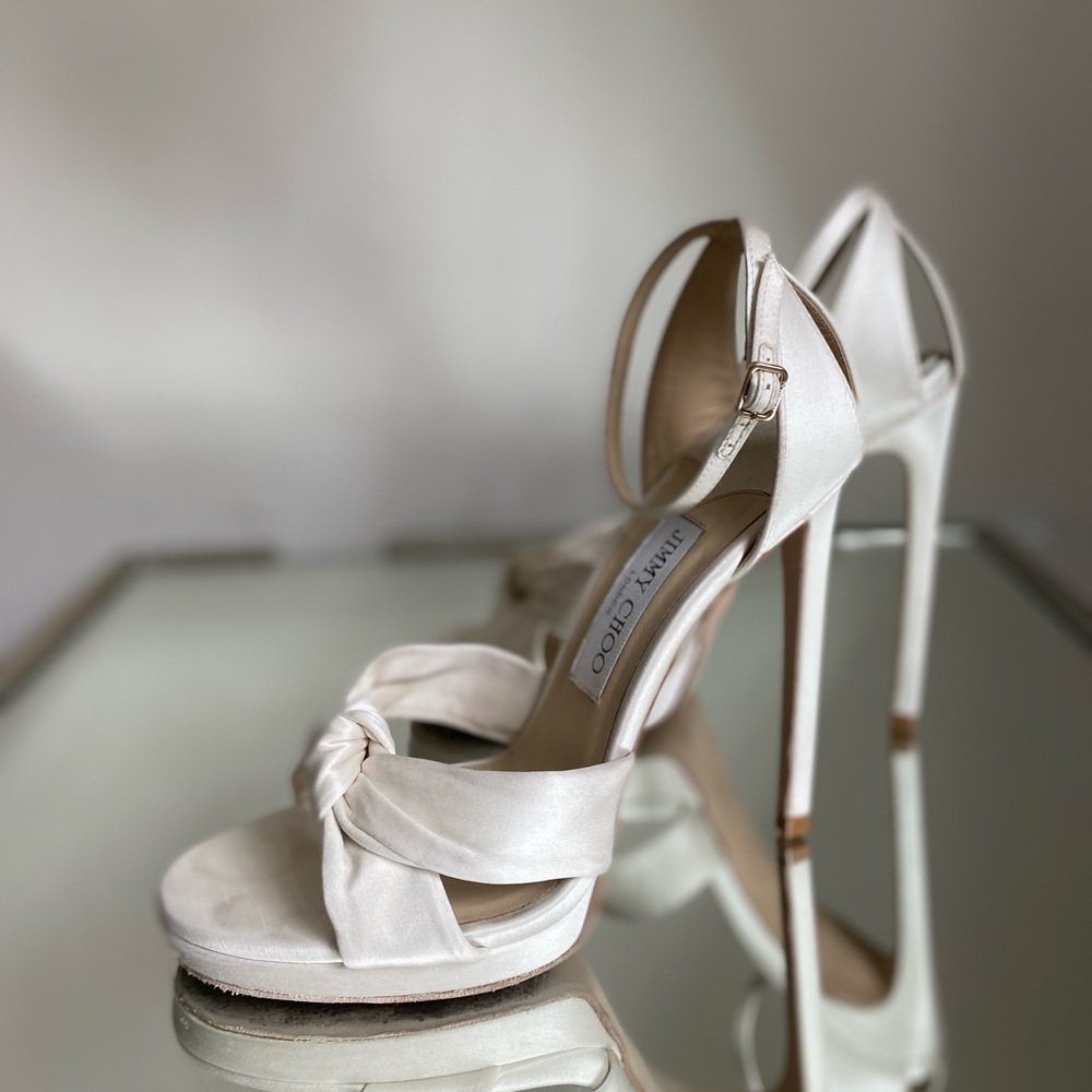Jimmy Choo White Satin Heels - Picture 9 of 15